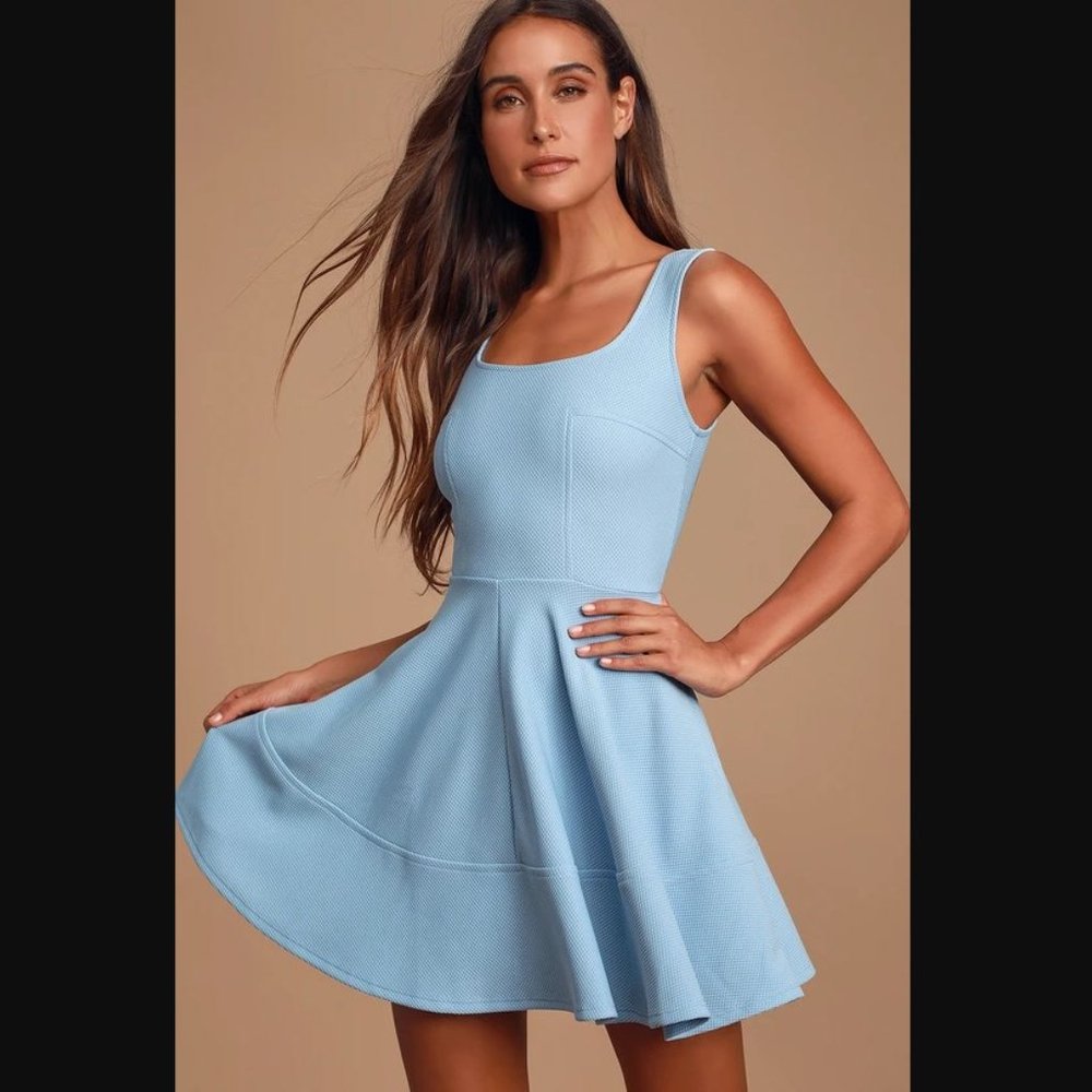 Lulu's Powder Blue Scoop Neck Fit-&-Flare Mini Dress